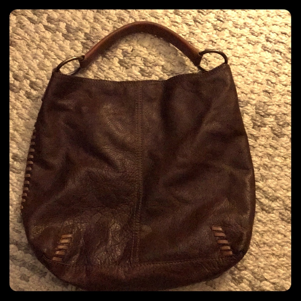 Lucky brand whip stitch leather tote purse brown